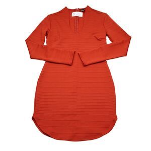 Privy Privately Privileged Dress Womens L Red Rust Long Sleeve Striped RD11368